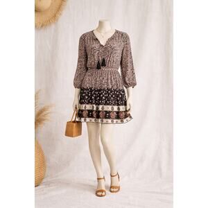 caldasi midi dress Wholesale MOQ6 Embroidered Polka Dot Tie Neck Long Sleeve Midi Dress